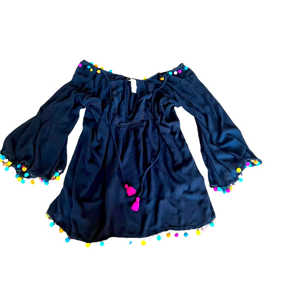 Nanette Lepore Swim Cover‎ Up Sz M Colorful Mini Pom Pom Vintage Tunic...